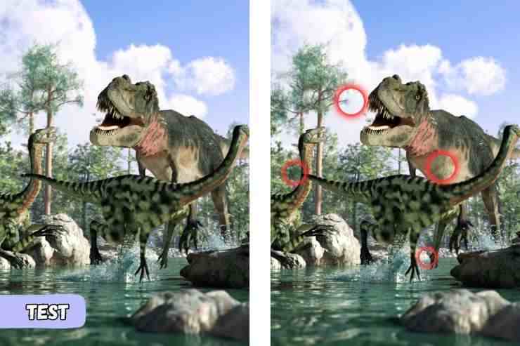 Trova 4 differenze fra queste due immagini di dinosauri